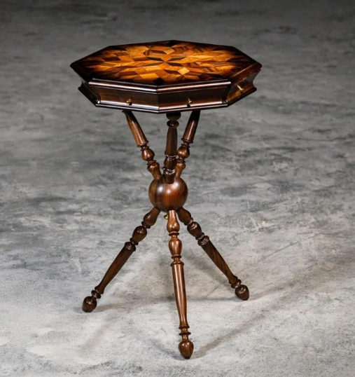 TAVOLO IN NOCE CON PIANO IN INTARSIO ARTIGIANALE