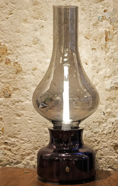 LAMPADA DA TAVOLO LED IN VETRO FUMÉ CON LUCE REGOLABILE