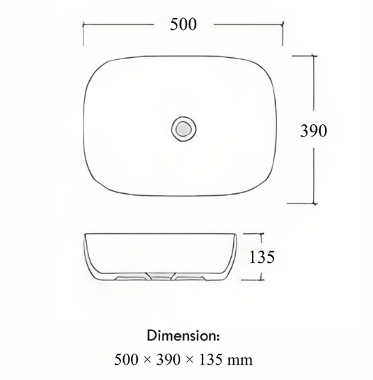 LAVABO DA APPOGGIO RETTANGOLARE CON ANGOLI ARROTONDATI BIANCO VENATO ORO 500 × 390 MM