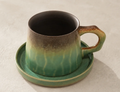 TAZZA DA CAFFÈ IN GRES VERDE E MARRONE CON PIATTINO 300 ML