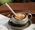 TAZZA DA CAFFÈ IN GRES VERDE E MARRONE CON PIATTINO E CUCCHIAINO 145 ML