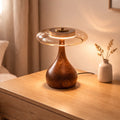 LAMPADA DA TAVOLO IN FRASSINO E VETRO COLOR COGNAC CON LED 12W REGOLABILE