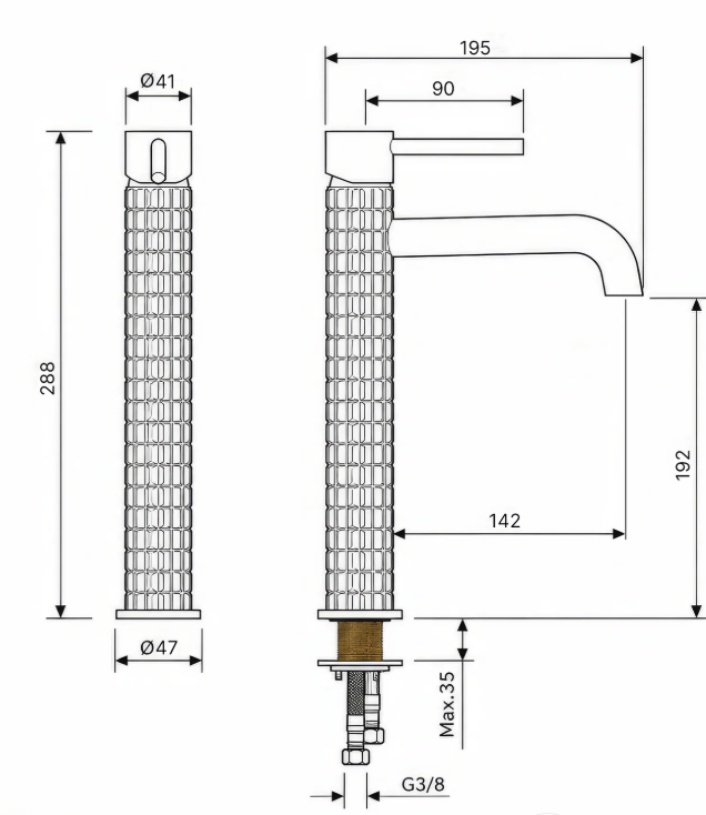 MISCELATORE ALTO PER LAVABO IN CROMO LUCIDO