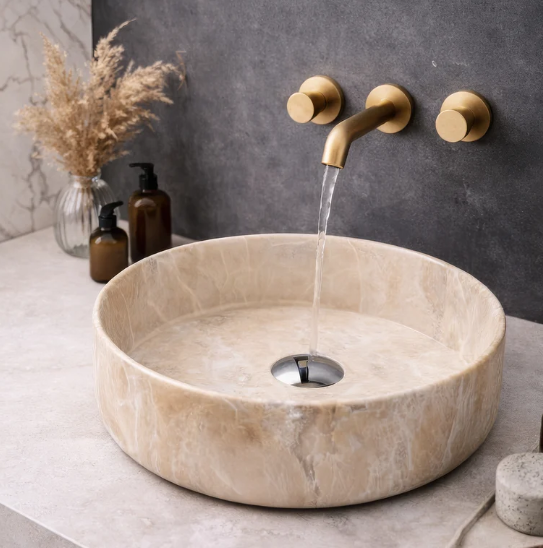 LAVABO DA APPOGGIO ROTONDO EFFETTO MARMO BEIGE 360 × 360 MM