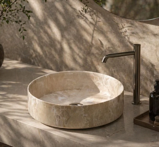 LAVABO DA APPOGGIO ROTONDO EFFETTO MARMO BEIGE 360 × 360 MM