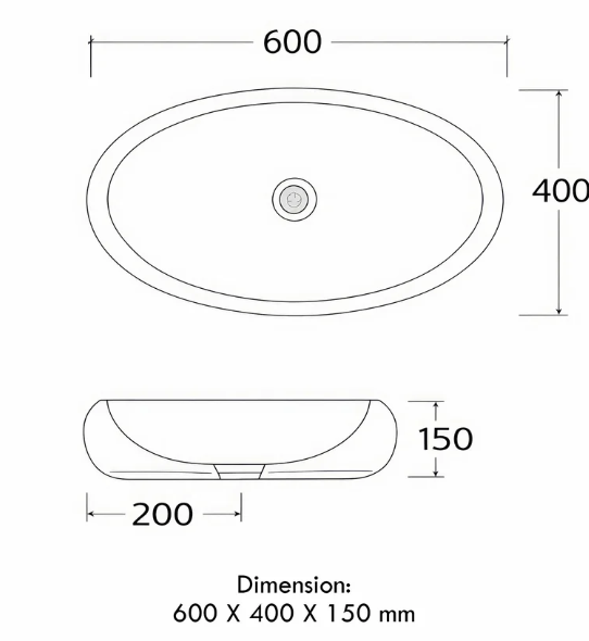 LAVABO DA APPOGGIO OVALE EFFETTO MARMO NERO 600 × 400 MM CON PILETTA